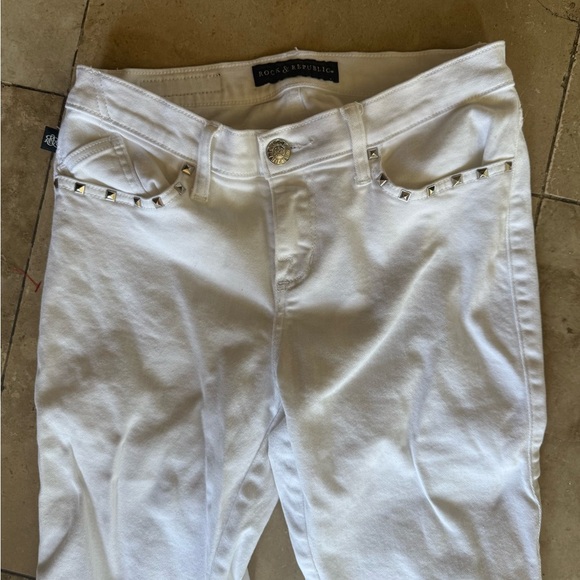Rock & Republic ladies white jeans with silver embezzlement exc Cond SIZE 8 - Picture 3 of 15
